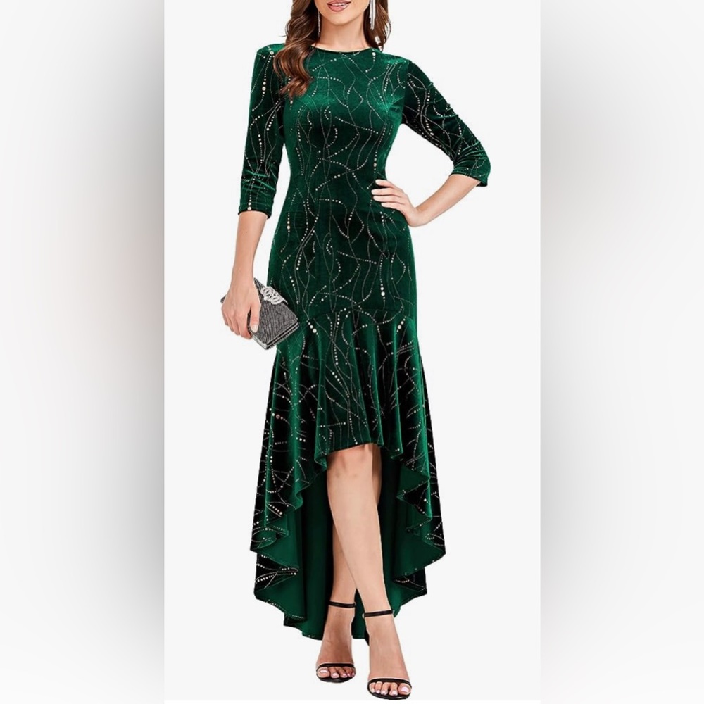 Ever Pretty Plus Size 24 Women's Velvet 3/4 Sleeve High Low Evening Dress